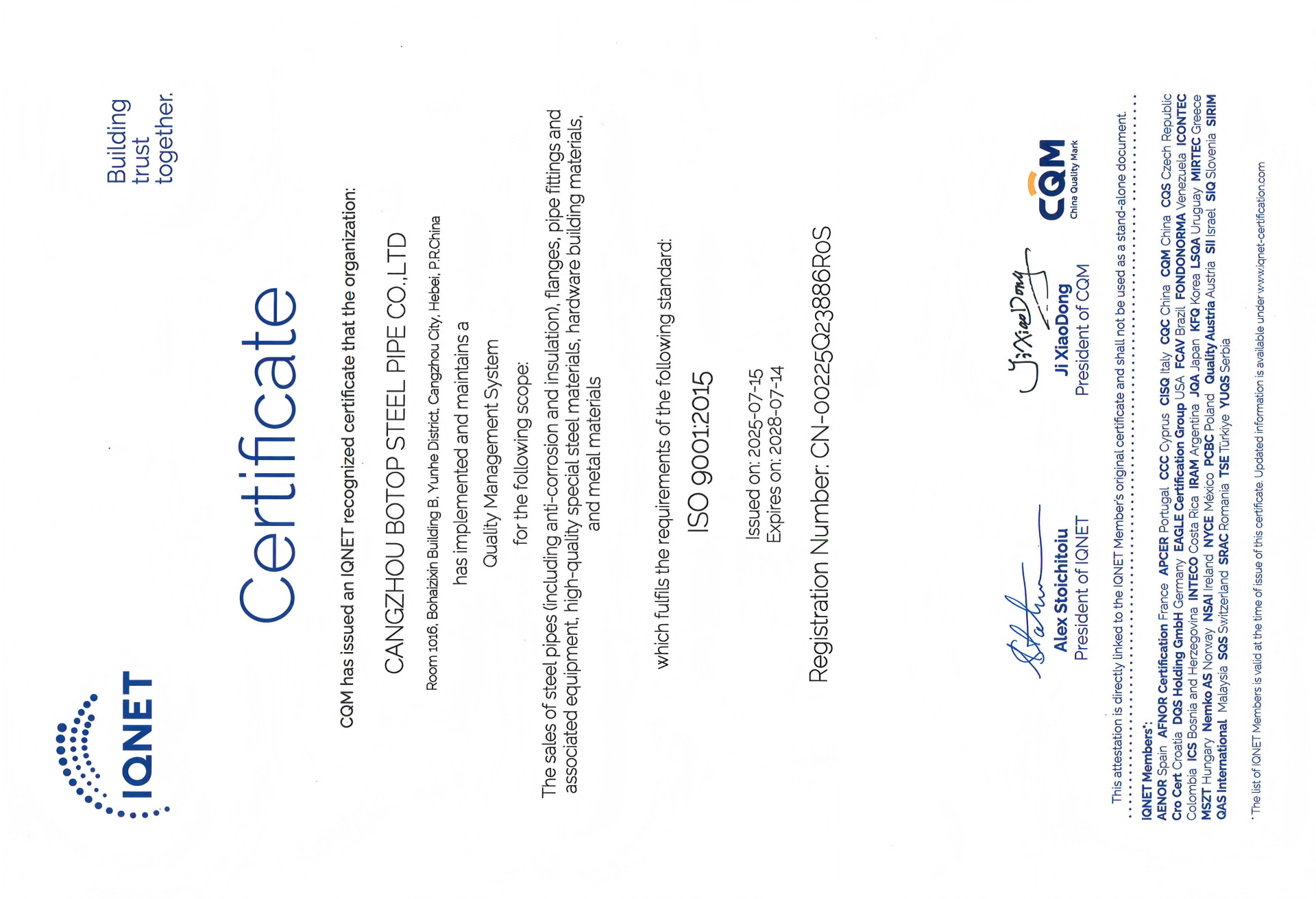 Certification Botop Steel (1)